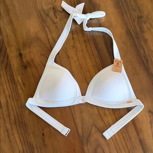 PINK Victoria's Secret White Triangle Halter Bikini Top